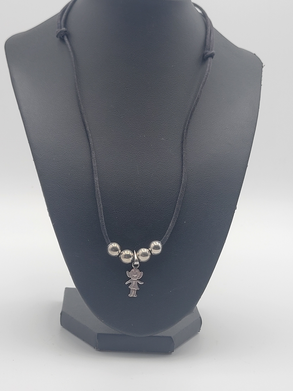 Sterling Silver Elf Charm on a black cord Mexico 925